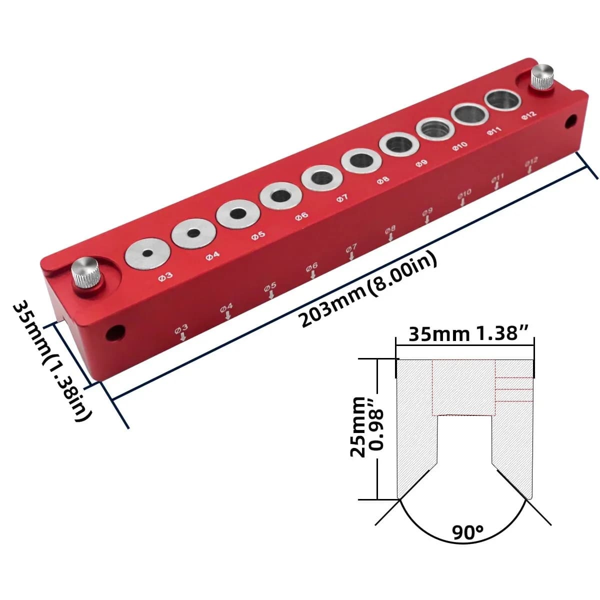 Vertikalni vodilo za luknjice pod kotom, samocentrirni vodnik 3–12 mm