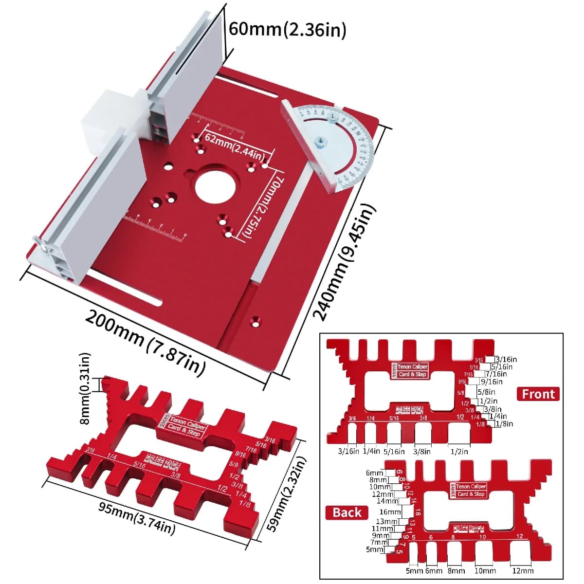 Aluminijasta vmesna plošča za router mizo z režo za nagibno vodilo